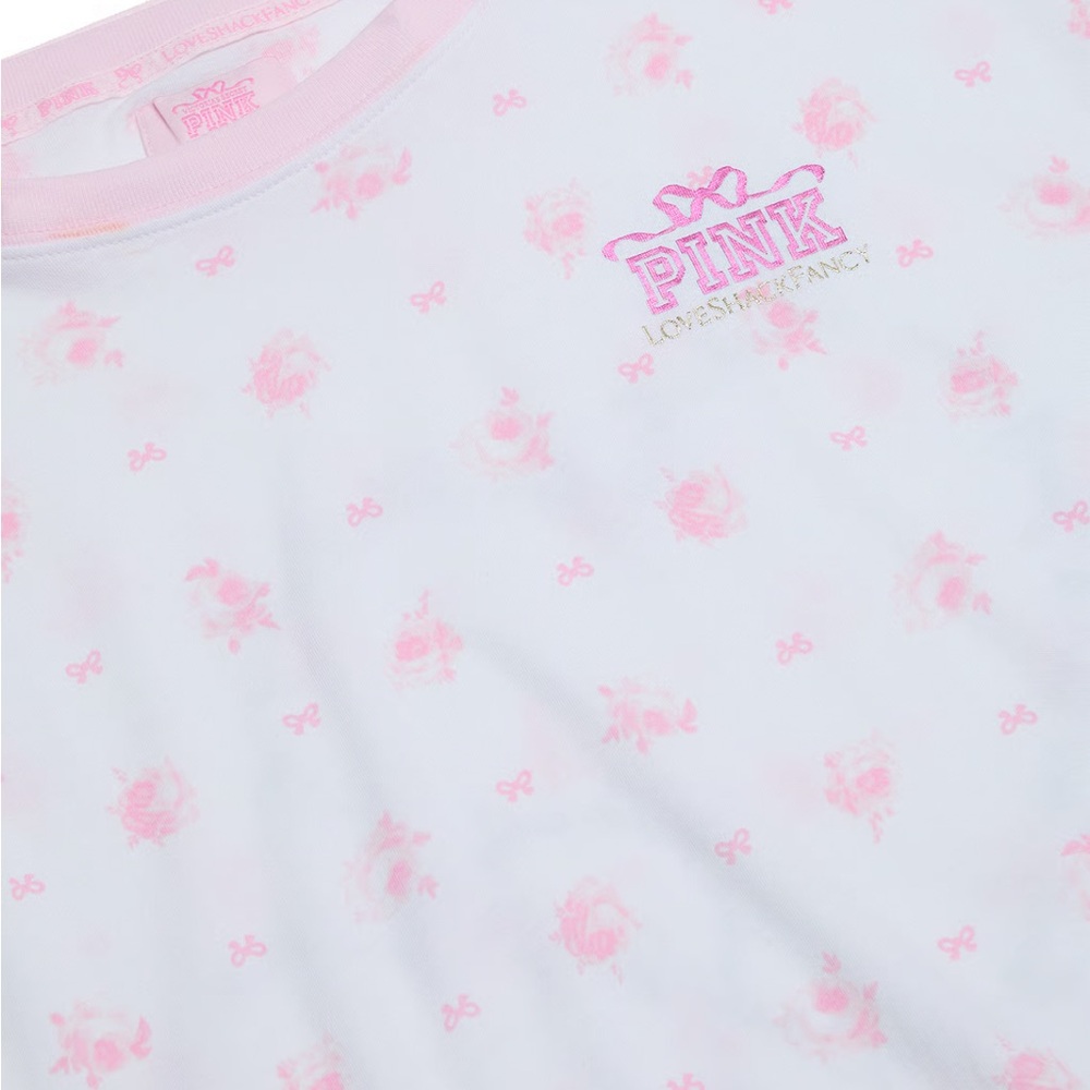 PINK X LOVESHACKFANCY CAMPUS COTTON TEE Size M NWT - Picture 5 of 5